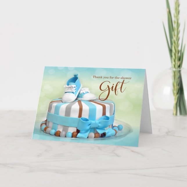 Baby Shower for the Gift Blue Cake Thank You Card (Front)