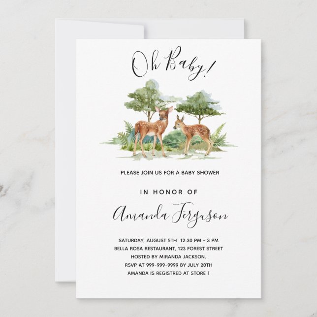 Baby shower forest animals deer woodland invitation (Front)
