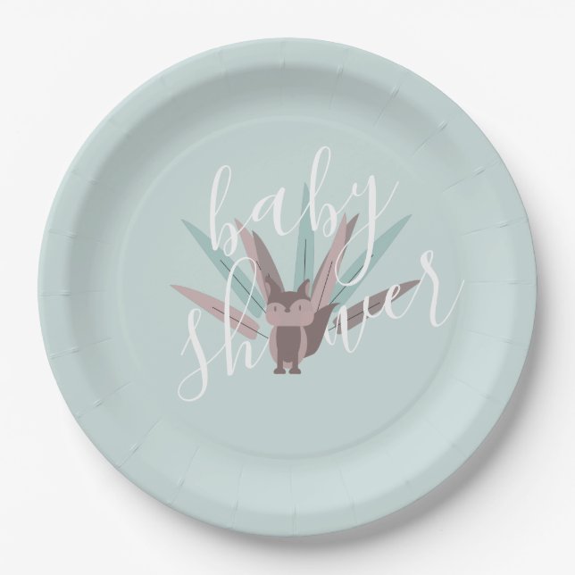 Baby Shower Fox Bohemian Feathers     Paper Plate (Front)