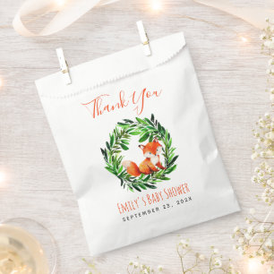 Baby Shower Fox Woodland Greenery Thank You Script Favour Bags