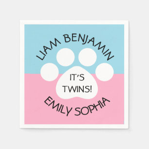 Baby Shower - Fraternal Twins - Paw Print Theme Napkin