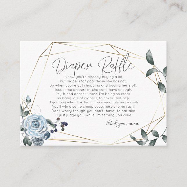 Baby Shower Funny Tacky Diaper Raffle Enclosure Card (Front)