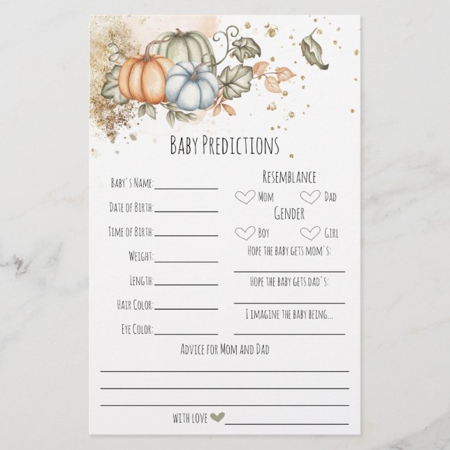 Baby Shower Game Activity Predictions Flyer (Front)