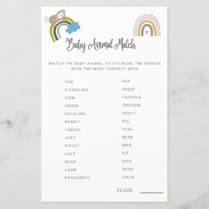 Baby Shower Game Baby Animal Match Gender Neutral