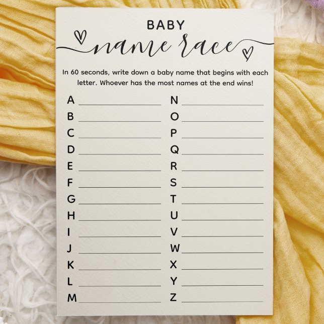 Baby Shower Game Baby Name Race Card (Creator Uploaded)