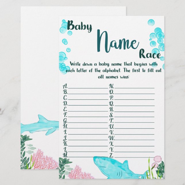 Baby Shower Game Card Baby Name Race (Front/Back)