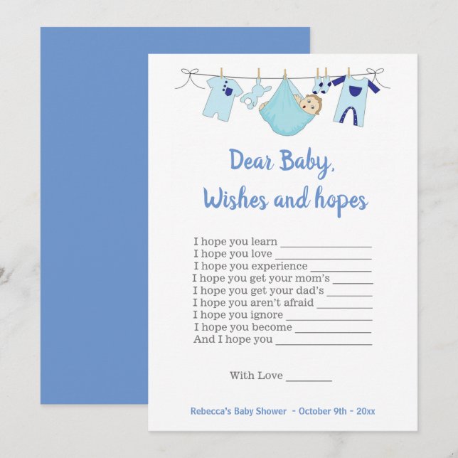 Baby shower Game Dear Baby Wishes and hopes  Invitation (Front/Back)