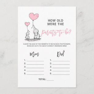 BABY SHOWER GAME Elephant - How old Parents Photo Enclosure Card