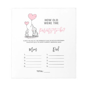 BABY SHOWER GAME Elephant - How old Parents Photo Notepad