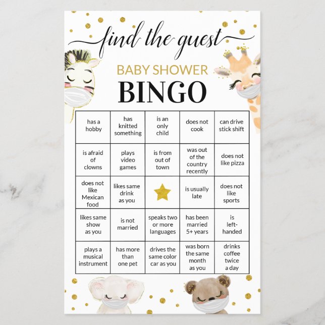 Baby Shower Game Find The Guest Bingo Card (Front)