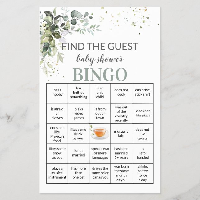 Baby Shower Game Find The Guest Bingo Card Flyer (Front)
