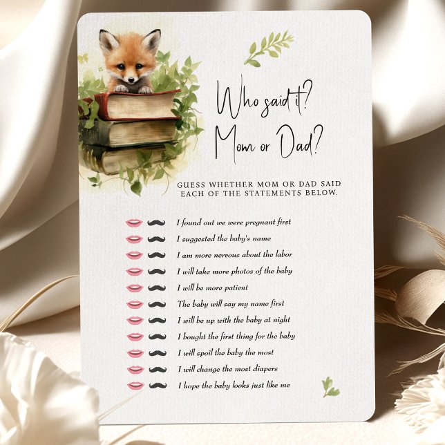 Baby Shower Game Fox Who Said It? Mum or Dad? Invitation (Creator Uploaded)