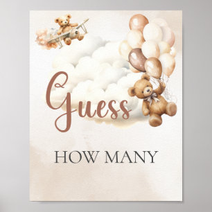 Baby Shower Game GUESS HOW MANY Bear Balloons Poster