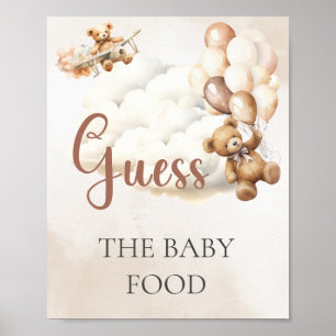 Baby Shower Game GUESS THE BABY FOOD Bear Balloons Poster