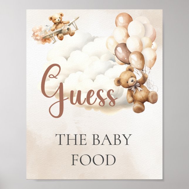 Baby Shower Game GUESS THE BABY FOOD Bear Balloons Poster (Front)