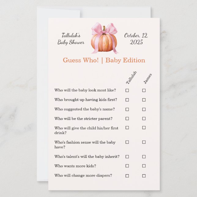 Baby Shower Game | Guess Who! Baby Edition  (Front)