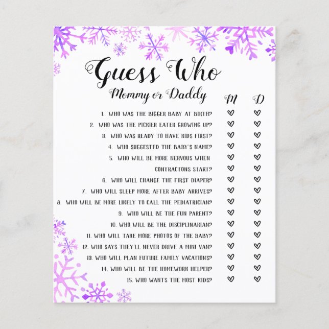 Baby Shower Game - Guess Who, Baby It's Cold (Front)