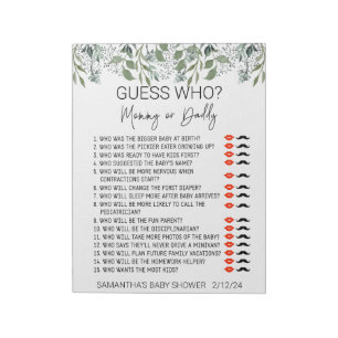 Baby Shower Game Guess Who Leaves Foliage  Notepad