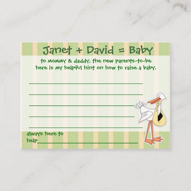 Baby Shower Game Helpful Hint Cards (Front)