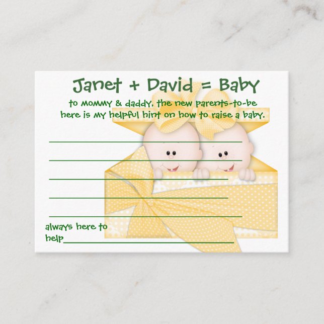 Baby Shower Game Helpful Hint Cards (Front)