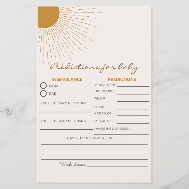 Baby Shower Game Here Comes Predictions (Front)