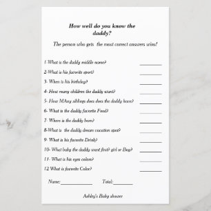 Baby shower game how well do you the daddy