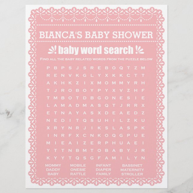 Baby Shower Game in Pink Papel Picado Flyer (Front)