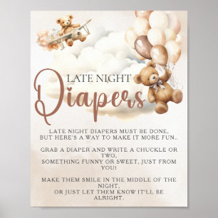 Baby Shower Game LATE NIGHT DIAPERS Bear Balloons Poster