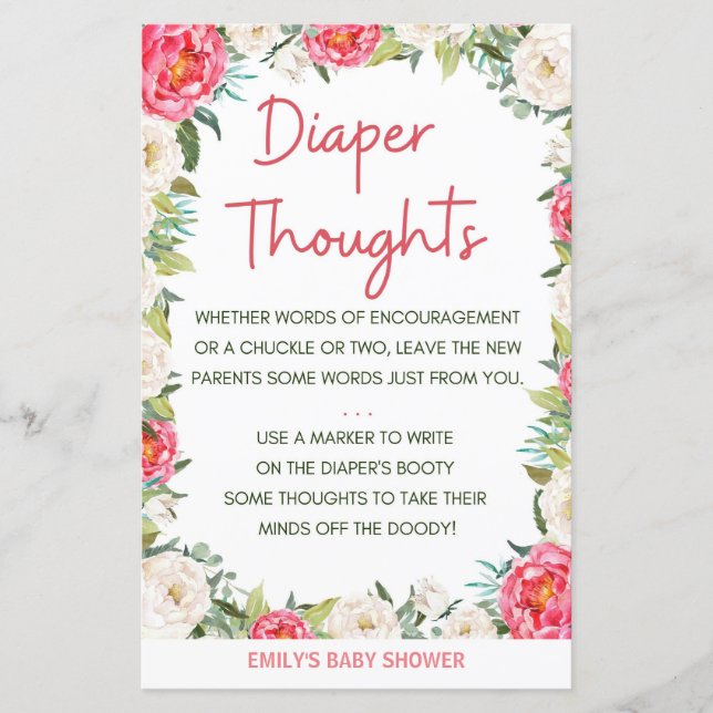 Baby Shower Game Pink and Ivory Florals (Front)