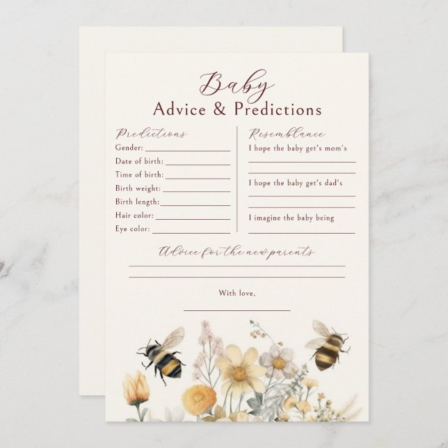 Baby Shower Game Predictions Advice Wishes Invitation (Front/Back)