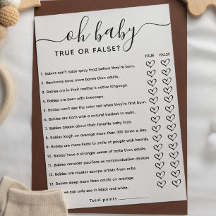 Baby Shower Game True or False Trivia with Answers Invitation