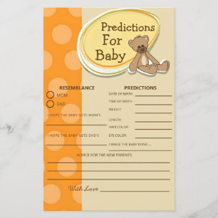 Baby Shower Game Vintage Teddy Bear Predictions