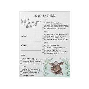 Baby Shower Game What's in your Phone Cow Notepad