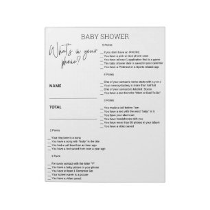 Baby Shower Game What's in your Phone Notepad