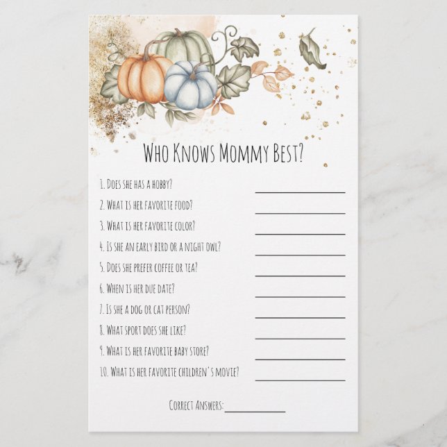 Baby Shower Game Who Knows Mummy Best Flyer (Front)