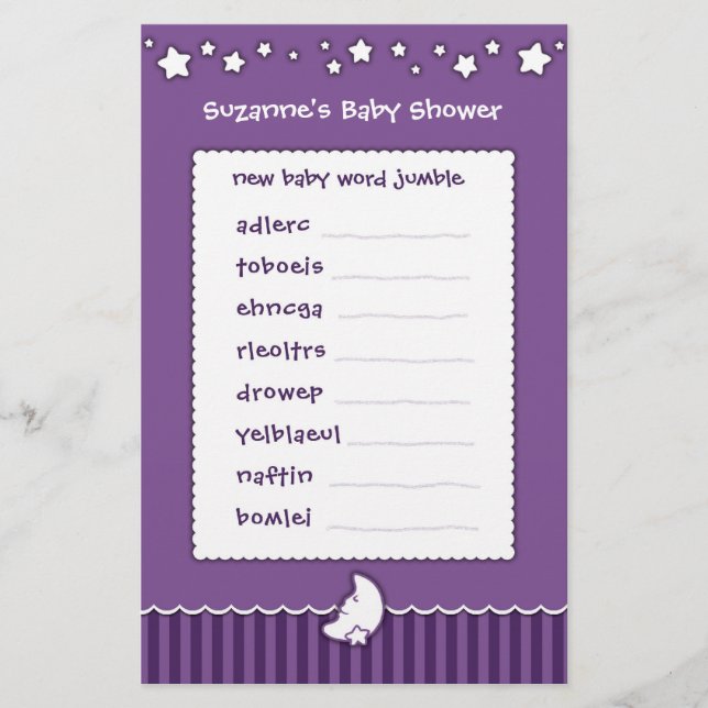Baby Shower Game - Word Jumble (Front)