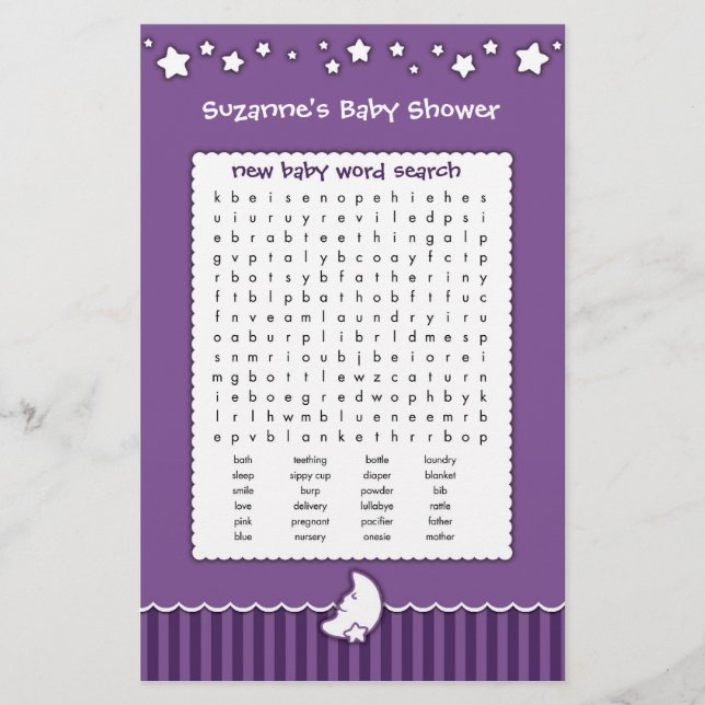 Baby Shower Game - Word Search (Front)