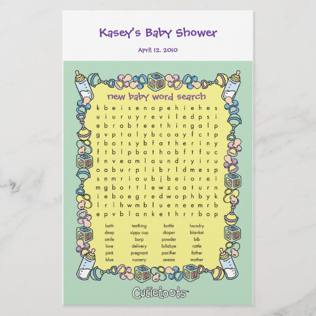 Baby Shower Game - Word Search (Front)