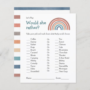 Baby Shower Game Would She Rather Boho Rainbow