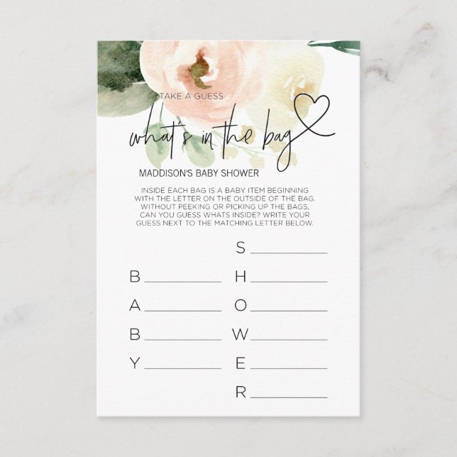 Baby Shower Games Baby Girl Pink Florals Baby Card (Front)