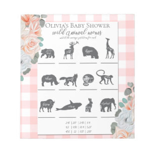 Baby Shower Games Coral Roses Gingham Notepad