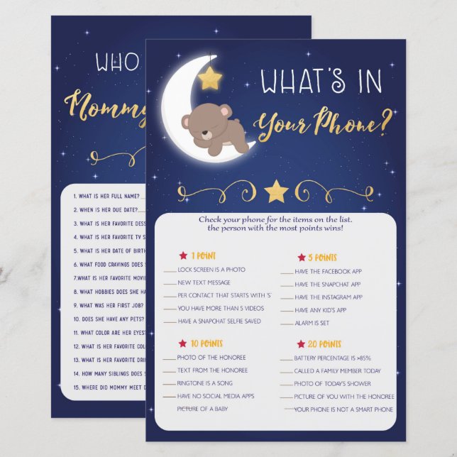 Baby Shower Games Who Knows Mummy, Phone Games (Front/Back)