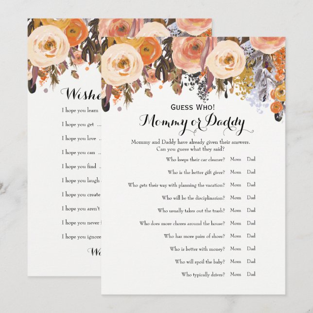 Baby Shower Games - Wishes for Baby and Guess Who Invitation (Front/Back)