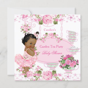 Baby Shower Garden Tea Party Lace Pink Ethnic Invitation