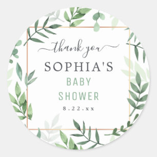 Baby Shower Gender Neutral Botanical Watercolor Classic Round Sticker