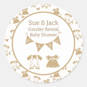 Baby Shower Gender Neutral Brown and White Classic Round Sticker