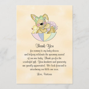 Baby Shower Gender Neutral Bunny Thank You Card