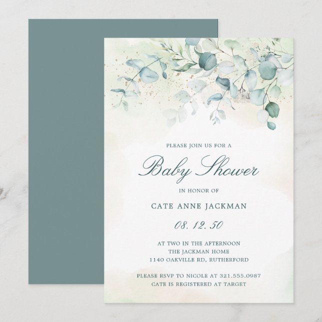 Baby Shower Gender Neutral Eucalyptus Greenery Invitation (Front/Back)