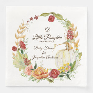 Baby Shower Gender Neutral Fall Pumpkin Floral Art Napkin