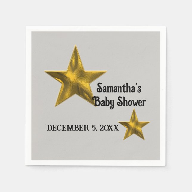 Baby Shower Gender Neutral Minimalist Gold Star Napkin (Front)